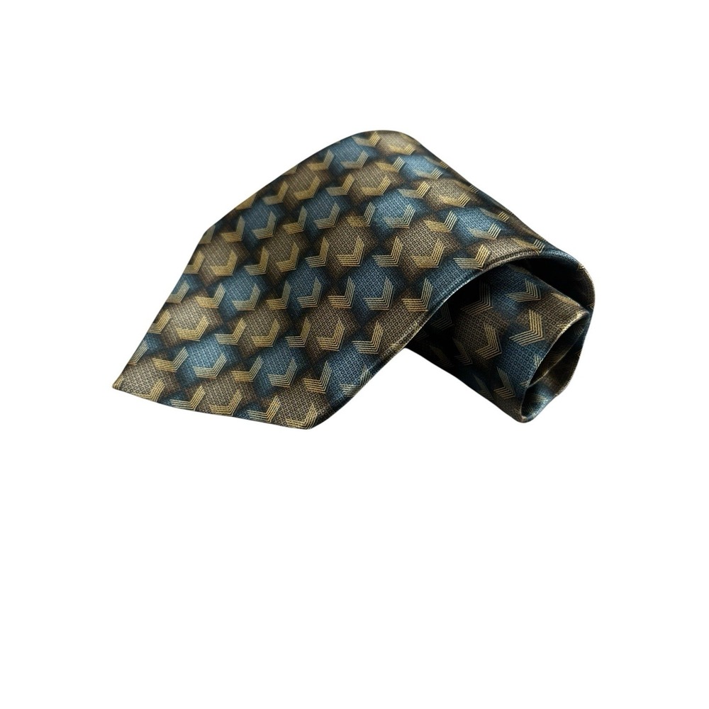 BILL BLASS Black Label Mens Silk Tie Blue Gold Geometric Classic 57in Korea